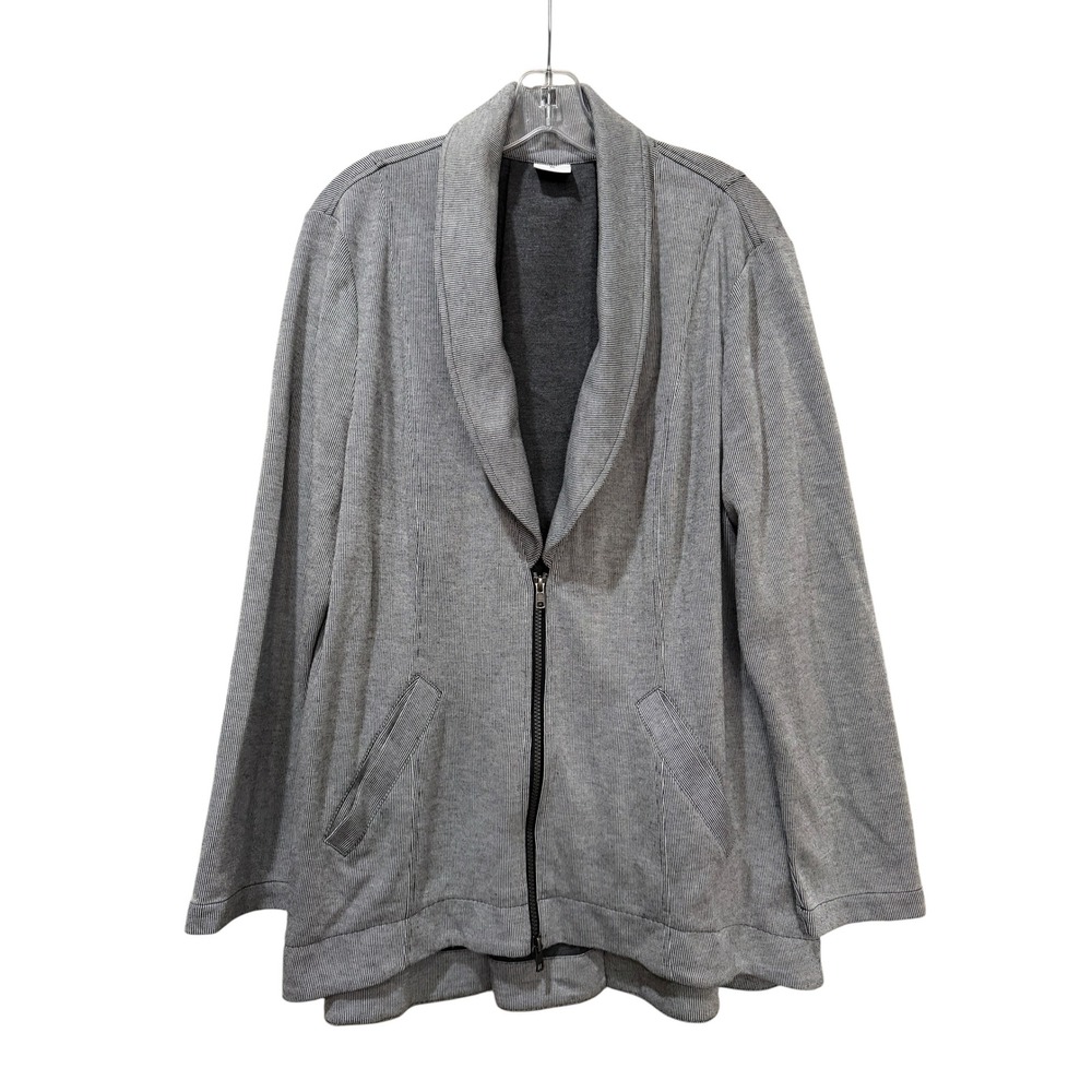 Cabi Gray White Micro Stripe Drop Off pinstripe Jacket Collar Back Zip 5300 XL